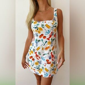 NEW NWT Show Me Your Mumu Steph Linen Dress In Italian Picnic Print Size Small